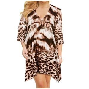 NEW J.VALDI plus size animal print sharkbite tunic in brown